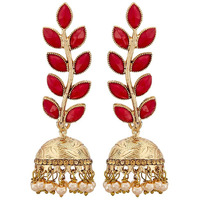 ZENEME Antique Rhodium Plated Dangler and Jhumka styled Earrings for girls and women (Red-Gold)