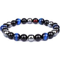Triple Protection Natural Beads Bracelet with Certificate - Handcrafted Energy Healing Jewelry for Positive Vibes and Peace of Mind (Blue Tiger Eye Triple Protection)