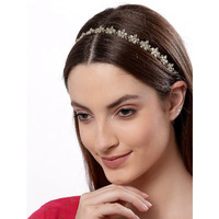 Karatcart Floral Shaped Kundan Studded Gold Plated Metal Hairband for Women