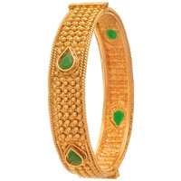 JFL - Jewellery for Less - Traditional Ethnic One Gram Glod Plated Green Stone Designer Openable Bangle Kada for Women,Valentine