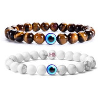 Hot And Bold Multilayered Couple Evil Eye Beads Combo Bracelet Set. Embrace Harmony, Protection, and Positive Energy Together for Him & Her. (Harmony Blend Bracelet (Tiger Eye & Howlite))