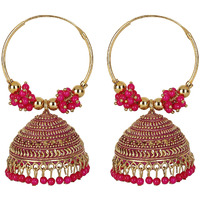 Shining Diva Fashion Latest Stylish Traditional Hoop Jhumki Earrings for Women & Girls (13625er), Gold Pink, One Size
