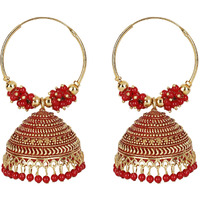 Shining Diva Fashion Latest Stylish Traditional Hoop Jhumki Earrings for Women & Girls (13621er), Gold Red, One Size