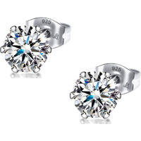 LaBling 925 Sterling Silver Stud Earrings Round Brilliant Cut Cubic Zirconia Tops for Men, Women - Silver 6mm