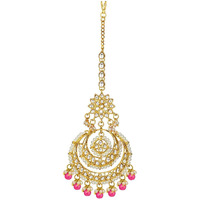 I Jewels 18K Gold Plated Traditional Kundan Studded with Pearl Maang Tikka for Women/Girls (T2038Q)