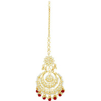 I Jewels 18K Gold Plated Traditional Kundan Studded with Pearls Maang Tikka for Women/Girls (T2038R)