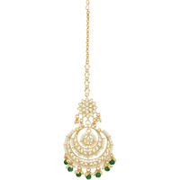 I Jewels 18K Gold Plated Traditional Kundan Studded with pearls Maang Tikka for Women/Girls (T2038G)