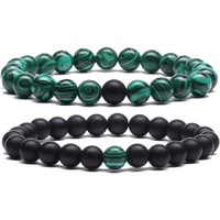 Couple Beads Long Distance Bracelets with Natural Stones and Healing Properties - His & Hers Matching Set. (Natures Symphony Bracelet (Green Malachite + Onyx))