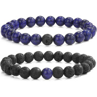 Couple Beads Long Distance Bracelets with Natural Stones and Healing Properties - His & Hers Matching Set. (Terra Fusion Bracelet (Lapis Lazuli + Lava Stone))