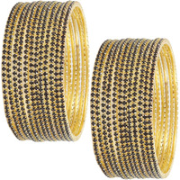 ZULKA Non-Precious Metal Base Metal with Zircon Gemstone Studded worked Glossy Finished Bangle Set For Women and Girls, (Black_2.4 Inches), Pack Of 24 Bangle Set
