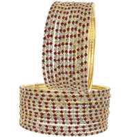 ZULKA Non-Precious Metal Base Metal with Zircon Gemstone Studded worked Glossy Finished Bangle Set For Women and Girls, (Red-White 2_2.8 Inches), Pack Of 24 Bangle Set