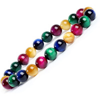 Young & Forever Gift Natural Reiki Feng-Shui Healing Crystal Beaded Gem Stone Rainbow Tiger Eye Bracelet for Men and Women