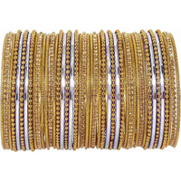 NMII Non-Precious Metal with Base Metal Zircon Gemstone Studded Glossy Finished Ballchain Linked Gold Plated Cutting Pattern Bangle set for Women and Girls, (D-Purple _2.4 Inches), Pack Of 44 Bangles