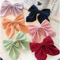HOMEPIC Large Satin Hair Bows Ties for Girls Women Silk-Stylish French Bow Hair Clip Bowknot Hair Barrettes Big Ribbon Bow with Long Tail Pack Of 6 (Multicolor)