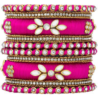 Peora Silk Thread Kundan Studded Chura Chuda Bangle Set for Women(Size 2.8)