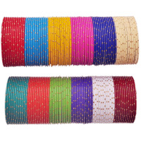 NMII Non-Precious Metal with Base Metal and Spread with Zari Glossy Finished Bangle set For Women and Girls, (Multicolour-Design-1 2.6_Inches), Pack Of 144 Bangles
