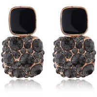 Young & Forever Gift Womens Rhinestone Enamel Crystal Gold Plated Embellished Geometric Stud Earrings (Black)