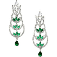 ZENEME Rhodium-Plated American Diamond studded Crescent Drop Earrings For Women & Girls