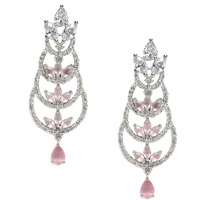 ZENEME Rhodium-Plated American Diamond studded Crescent Drop Earrings For Women & Girls