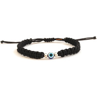 KUKSHYA JEWELLERS 925 Sterling Silver 2 ball + Evil Eye Charm Thread(Dhaga) Bracelet Nazariya Adjustable| Nazar Battu For Girls Boy, Men & Women (GB 083) (Black)