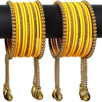 NMII Gold Plated Metal Bangles Set For Women & Girls with Zircon Gemstone & BallChain Linked | Latkan Bangle set | Traditional Bangles Bracelet | Stylish Gold Bangles-(F100-Yellow-2.6),(Pack Of 26)