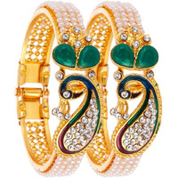 ZENEME Gold Plated Peacock design Bangles Kada Set Of 2 Bracelet Bangles for Women and Girls