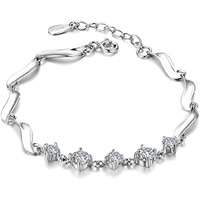 Shining Diva Fashion Latest Stylish Crystal Platinum Silver Plated Charm Bracelet for Women (Silver) (10926b)