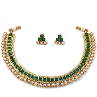 Peora Traditional Gold Plated Green Choker Necklace & Stud Earrings Jewellery Set for Women Girls