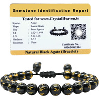 Certified Natural Healing Crystal Bracelet for Women Men - AAA Grade Original Healing Gemstone Adjustable Bracelet for Yoga Reiki Meditation Feng Shui (Black Agate Om Mani Padme Hum)