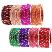 NMII Glass with Velvet worked and Polka Dots Glossy Finished Bangle Set For Women and Girls, (MultiColour2_2.2 Inches), Pack Of 106 Bangle Set