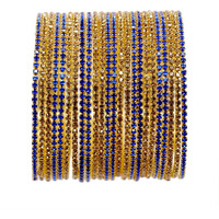 NMII Non-Precious Metal Base Metal with Zircon Gemstone Studded worked Glossy Finished Bangle Set For Women and Girls, (Gold-Blue_2.2 Inches), Pack Of 24 Bangle Set