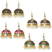 Adorn Multicolor Meenakari Work Jhumki Combo for Womens JMC04