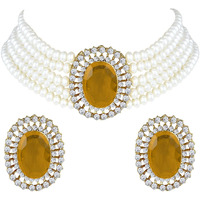 Peora Gold Plated Oval Gold Stone Beaded Adjustable Necklace Jewellery Set for Women