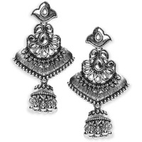 Young & Forever Gift Traditional Fashion Womens Hypoallergenic Silver Black Brass Oxidised Statement Chandbali Jhumka Boho Dangler Earrings for Women and Earring Gift for Girls