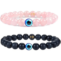 Hot And Bold Multilayered Couple Evil Eye Beads Combo Bracelet Set. Embrace Harmony, Protection, and Positive Energy Together for Him & Her. (Ethereal Blend Bracelet (Rose Quartz & Onyx))