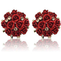 Shining Diva Fashion Red Floral Gold Plated Stud Earrings For Womens (9175Er)