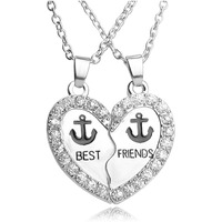 Young & Forever Gift Friendship Day Gifts Special Necklace For 2 Best Friend Couple Gift For 2 Matching Heart Best Friends Forever Anchor Zircon Pendant For Women