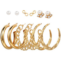 Shining Diva Fashion 6 Pairs Combo Latest Stylish Design Metal Earrings for Women and Girls (B12727er), Golden, 1