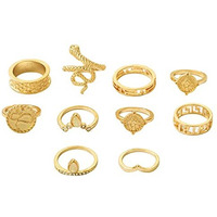 Jewels Galaxy Jewellery For Women Gold Plated Snake inspired Stackable Rings Set of 10 (JG-PC-RNGH-987)