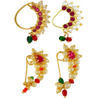 VAMA FASHIONS Maharashtrian Marathi Nath without piercing nose pin ring clip on Nathiya for women.