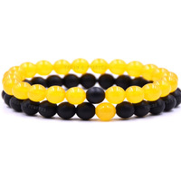 Young & Forever Gift Mens Beaded Bracelets Onyx Stone Beads for Women Anxiety Long Distance Relationships Yellow Jade Couples Bracelets Set of 2 Couples Gift