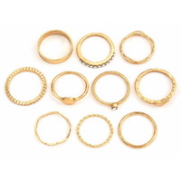 Shining Diva Fashion Latest Stylish Metal Boho Midi Finger Rings for Women and Girls - Set of 10 (13064r), Golden
