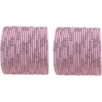 NMII Non-Precious Metal Base Metal with Polka Dots Glossy Finished Bangle Set For Women and Girls, (Pink_2.4 Inches), Pack Of 48 Bangle Set
