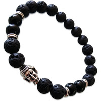 Young & Forever Gift DVine Black Lava Stone Hematite Jasper Reiki Yoga Meditation Buddha Beads Diffuser Unisex Bracelet (Lava-Onyx-Silver Buddha)(B55563) For Unisex Adult