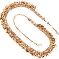 I Jewels 18K Gold Plated Traditional Ethnic Stone Studded With Ghungroo Work Adjustable Boho Waist Chain/Belly Chain/Kamarband For Women (B023)