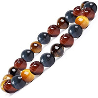 Young & Forever Gift Natural Reiki Feng-Shui Healing Crystal Beaded Gem Stone Tri Color Tiger Eye Bracelet for Men and Women