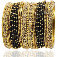NMII Metal Base Metal Zircon Stone Bangle Set For Women & Girls (Black) (Pack of 20)