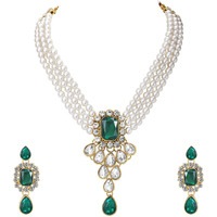Peora Green Crystal Pearl Necklace Earring Traditional Jewellery Set for Women & Girls