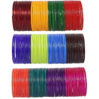 NMII Glass with Simple and Plain Glossy Finished Bangle Set For Women and Girls, (AF5,F5,F6_Multicolour_2.6 Inches), Pack Of 144 Bangle Set