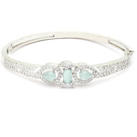 ZENEME Bracelet Rhodium-Plated Silver Toned Lime Green American Diamond Studded Kada Premium Contemporary Bracelet For Women and Girls